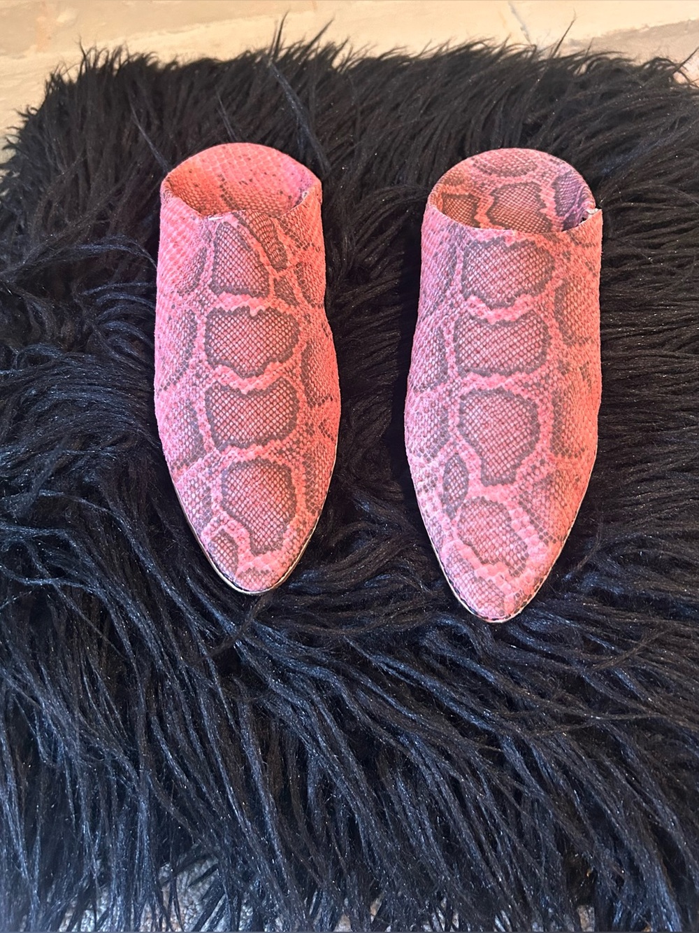 Pink Snake-Skin Pointed Toe Mules